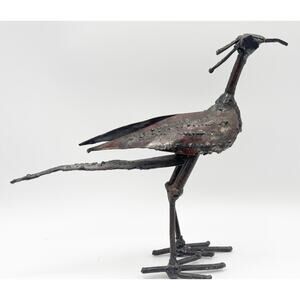 Vintage Metal Bird Sculpture Brutalist 6.5" Statue One of a Kind Quirky Art
